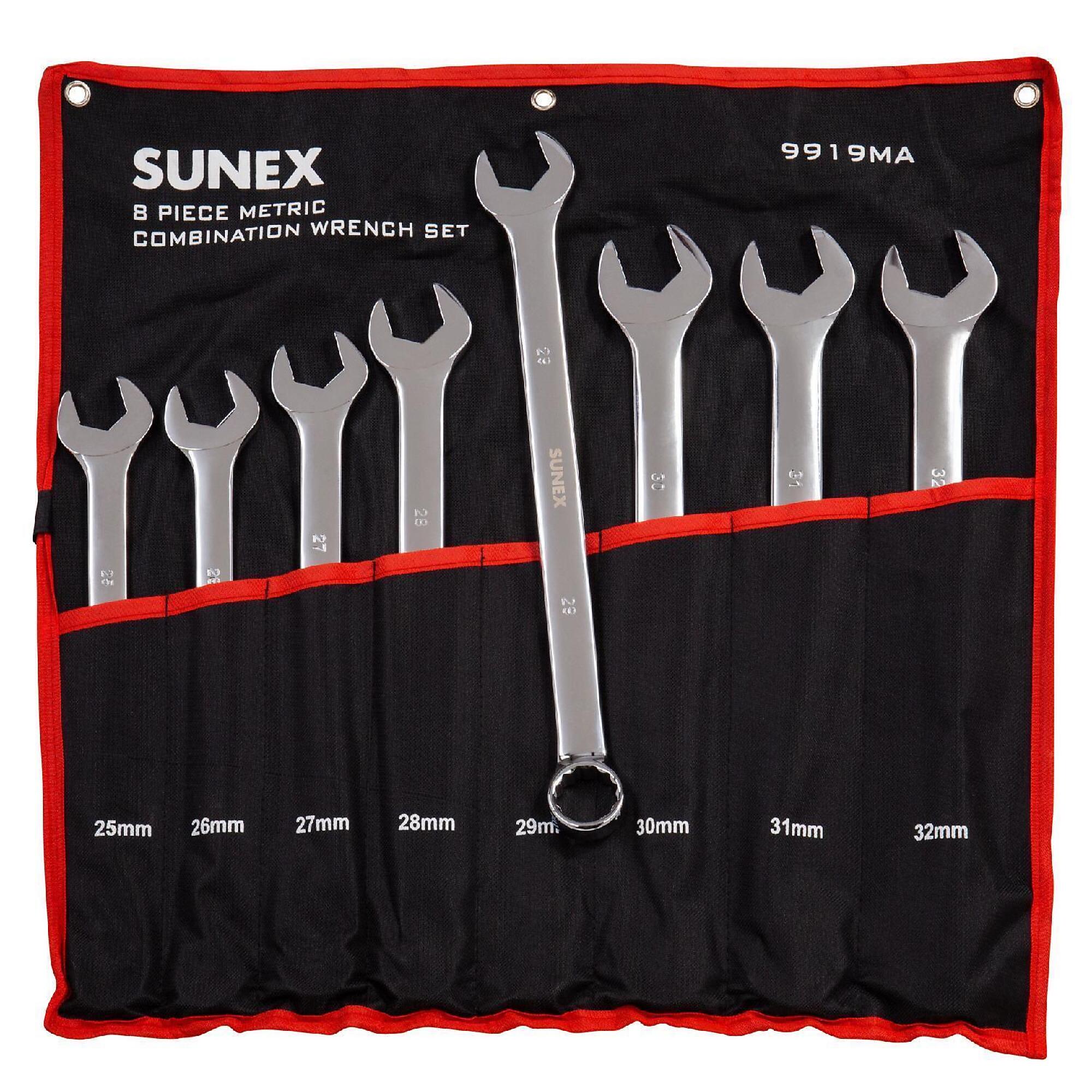 Sunex Tools Metric Full Polish V-Groove Combination Wrench Set — 8-Pc, Model# 9919MA